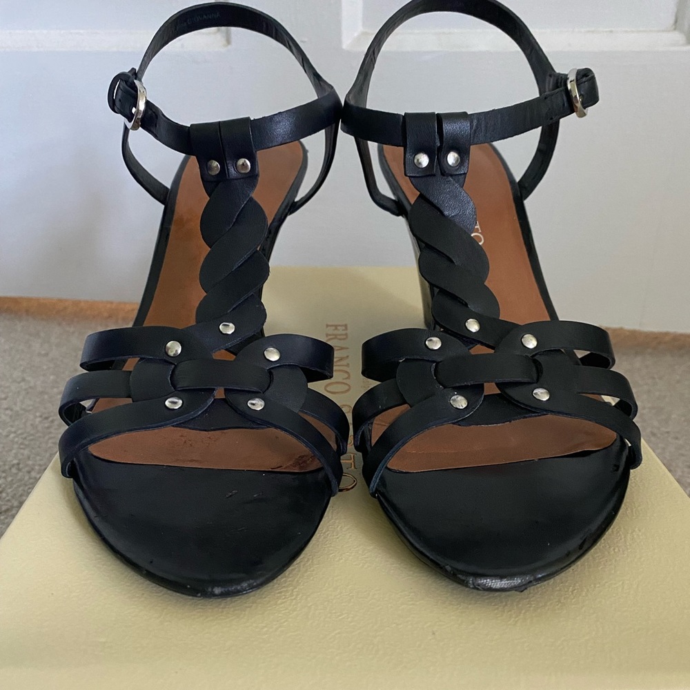Franco Sarto Giovanna black leather wedge sandals